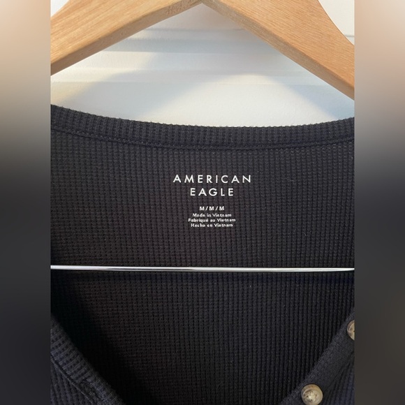 American Eagle Long Sleeve Henley T-Shirt | Black | M - Picture 4 of 7